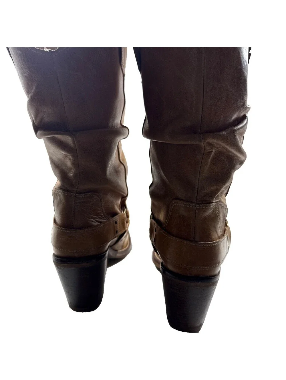 DESTROY Women Vintage Western Slouch Boots Tan Leather S- 41 Spain Pre Owned